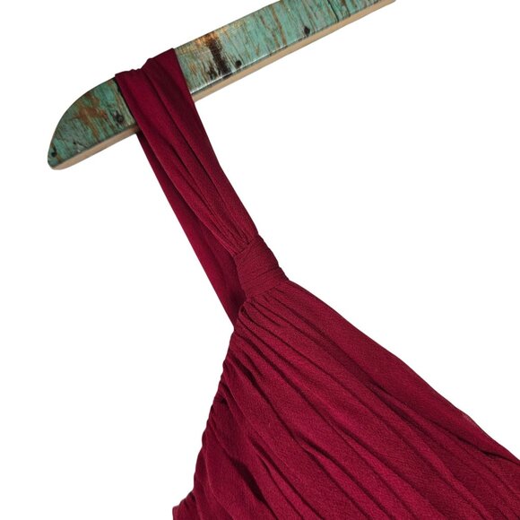 Vintage 1990s Lillie Rubin Crimson Red Assym Hem 100% Silk Prom Evening Gown, 2 - Picture 5 of 11